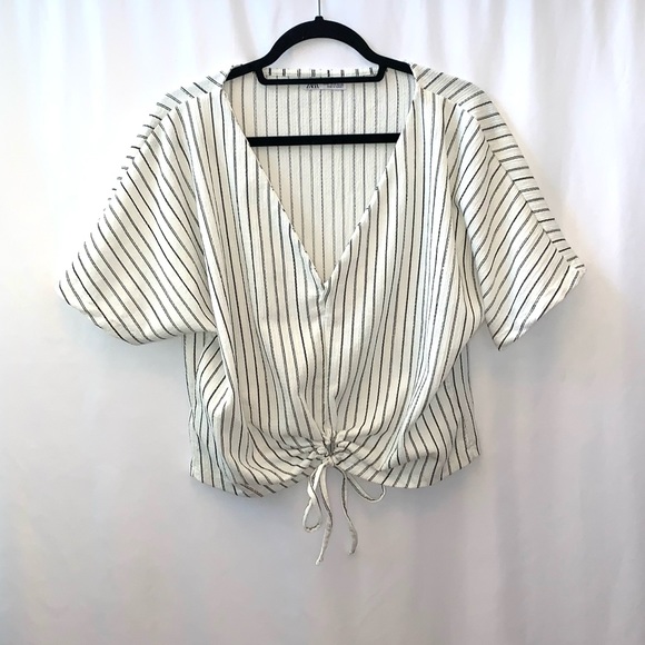 Zara Tops - Zara Striped V-Neck Ruched Front Top Size Medium